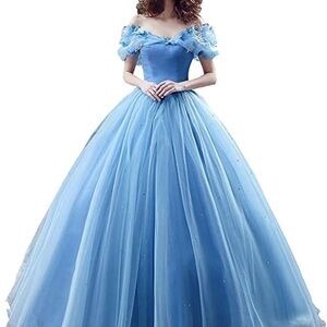 Cinderella Light Blue Off-Shoulder Tulle Ball Gown Dress